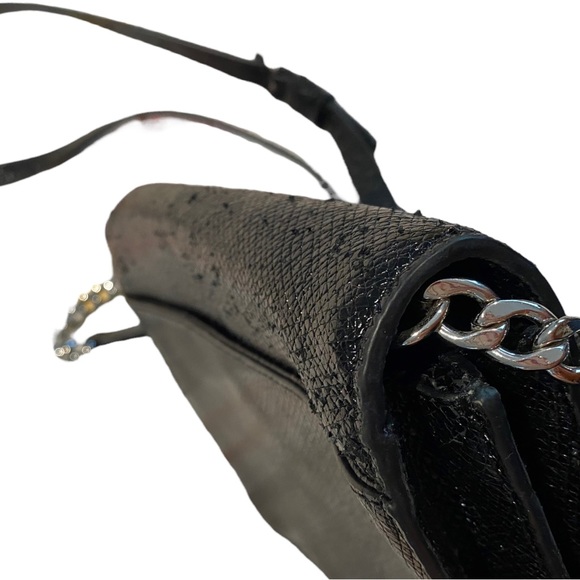 Michael Kors Black Large Gusset Crossbody Leather Purse Silver Hardware - Picture 9 of 10